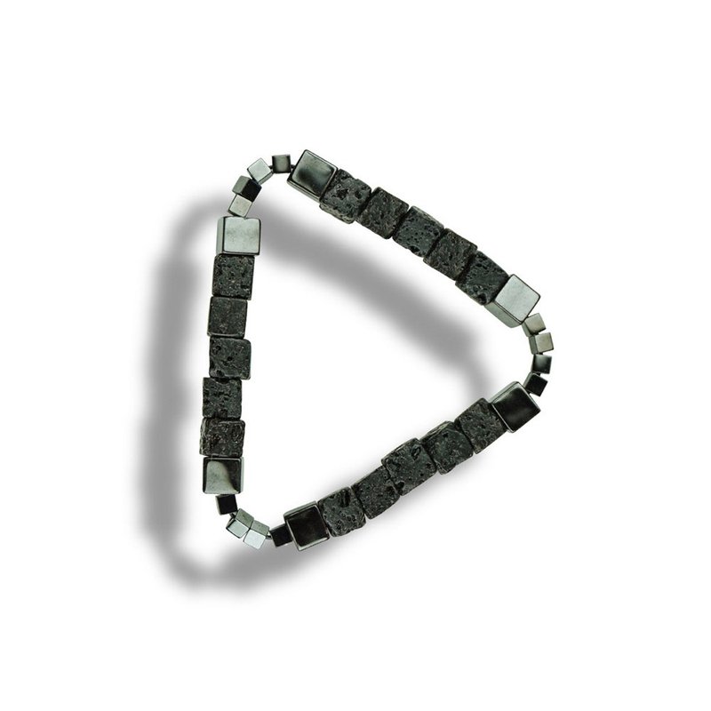 Op.07 复古天然石手链 古法手工做舊 火山石 莫克瑟石 - 手链/手环 - 半宝石 黑色