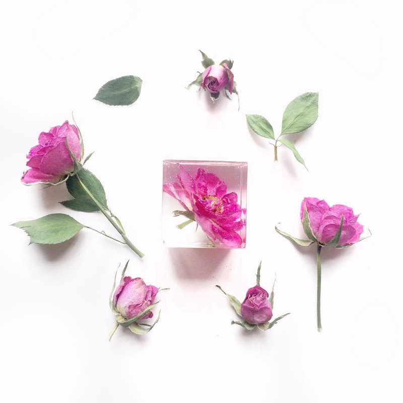 立体花摆设/真花/立体干燥花/立方体桌上小摆设/桃红玫瑰花/全人手制作/ - 摆饰 - 其他材质 
