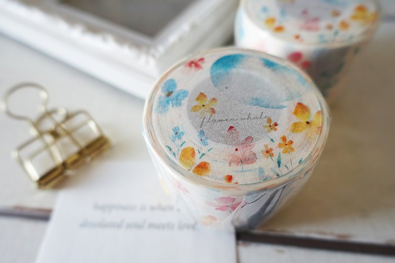 花の鲸 4cm 带离型纸 纸胶带 - 纸胶带 - 纸 粉红色