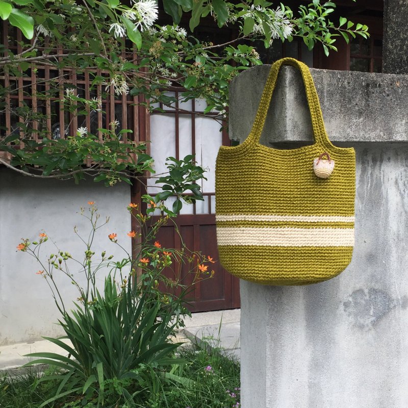 钩织工艺。黄麻肩背编织包(有内里) - 手提包/手提袋 - 棉．麻 绿色
