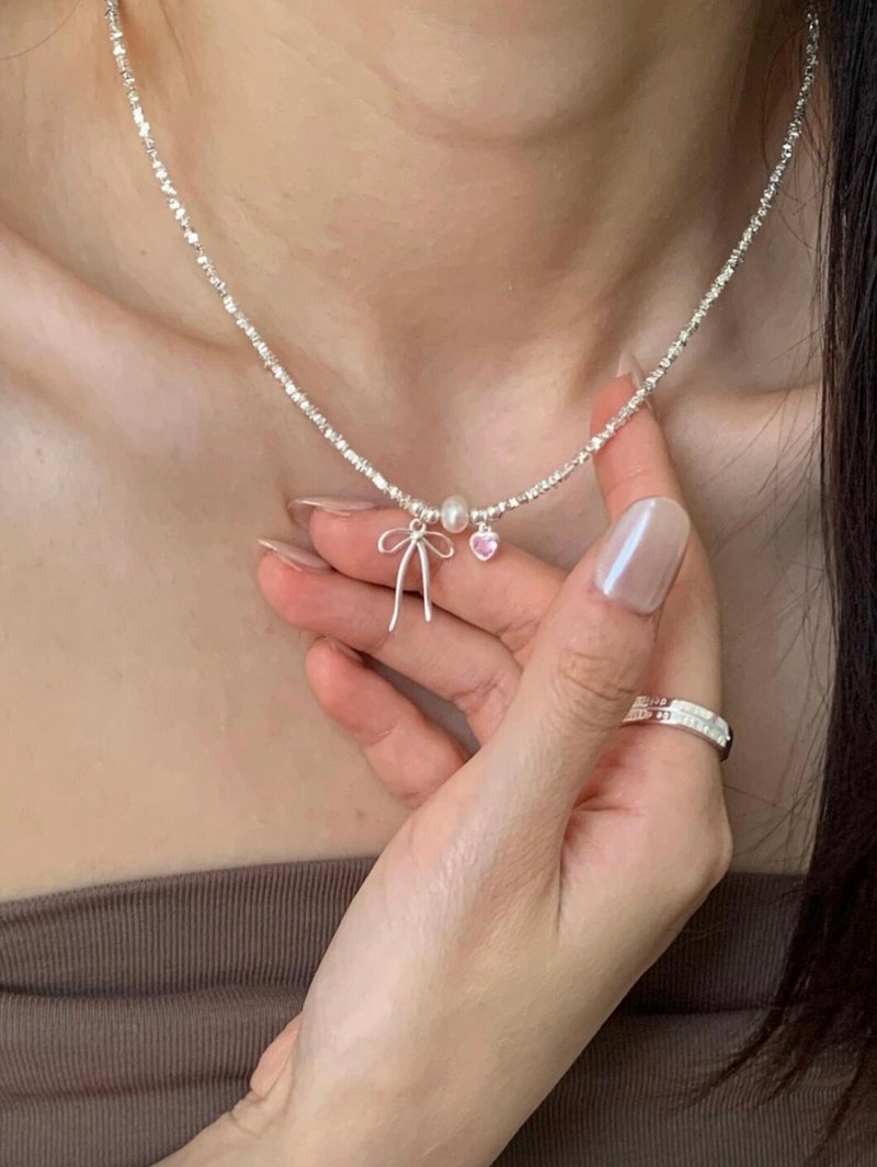 YuanPearl福利款巴洛克珍珠蝴蝶結設計款S925純銀項鍊小众礼物 - 项链 - 纯银 银色