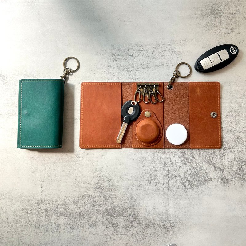 AirTag・卡片、智慧钥匙也一并收纳 姬路皮革 时尚色彩多功能钥匙包 附挂绳 防止遗忘 礼物 钥匙 情侣 真皮 纪念 生日 结婚礼物 - 钥匙链/钥匙包 - 真皮 绿色