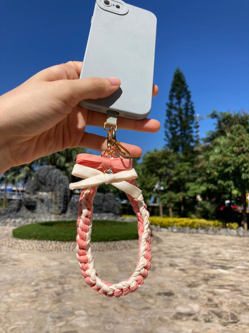 粉红色 蝴蝶结 编织 手机绳 锁匙扣 2Way【纯绵 防敏】 - 手机配件 - 其他人造纤维 粉红色