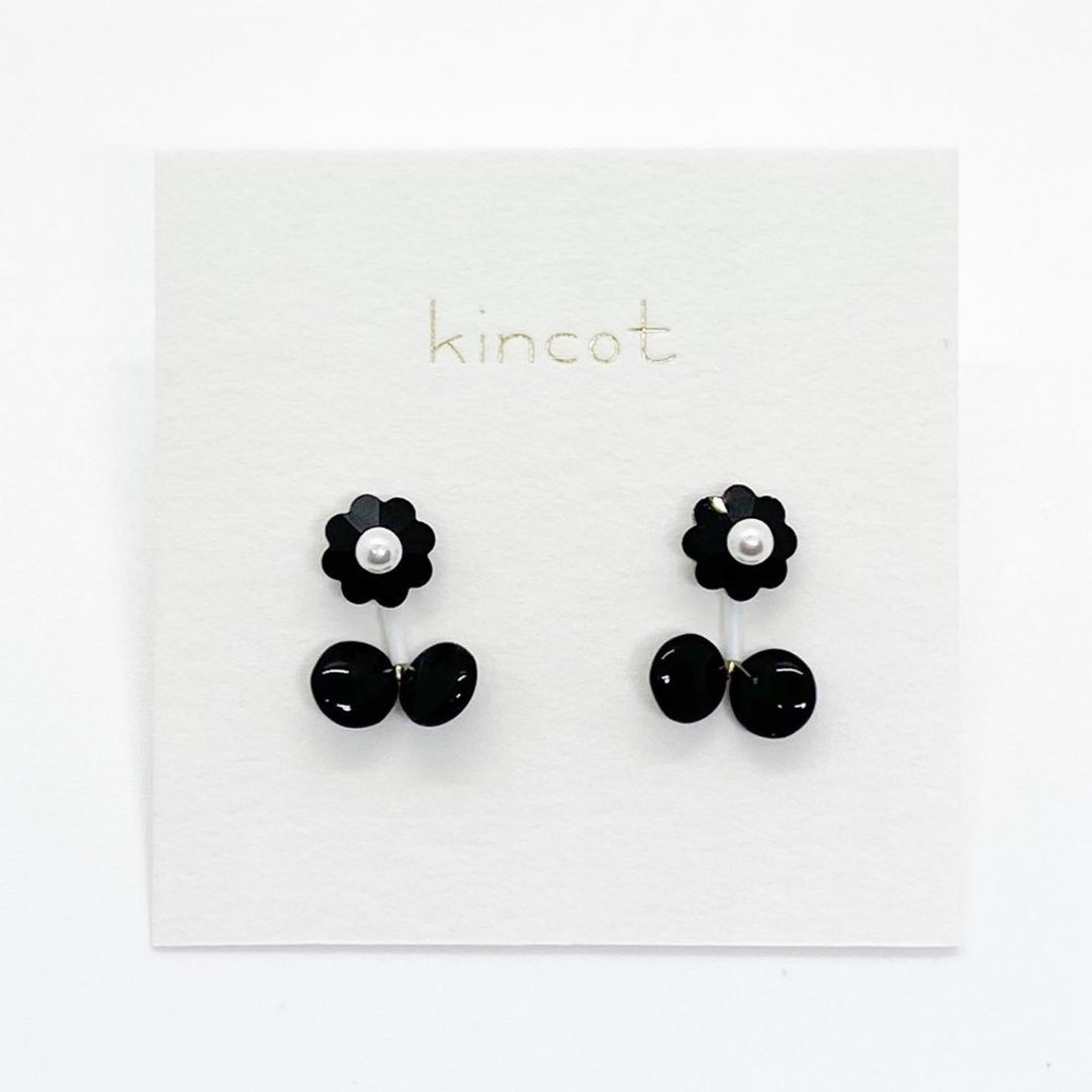 [6WAY] Flower Earrings Black - 耳环/耳夹 - 玻璃 黑色