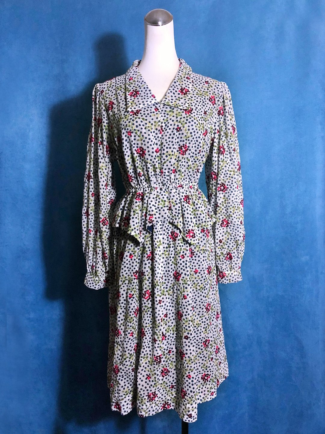 全刺绣荷叶边轻古董长袖洋装/ 国外带回 VINTAGE - 洋装/连衣裙 - 聚酯纤维 白色