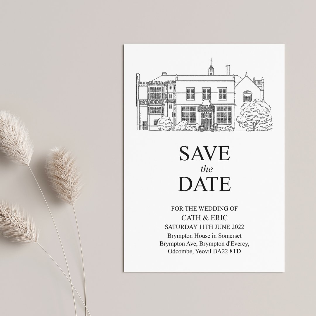 Custom Wedding Venue Illustration, Save the Date Pencil Sketch Drawing, Digital - 电子手绘真人画像/绘画/插画 - 其他材质 