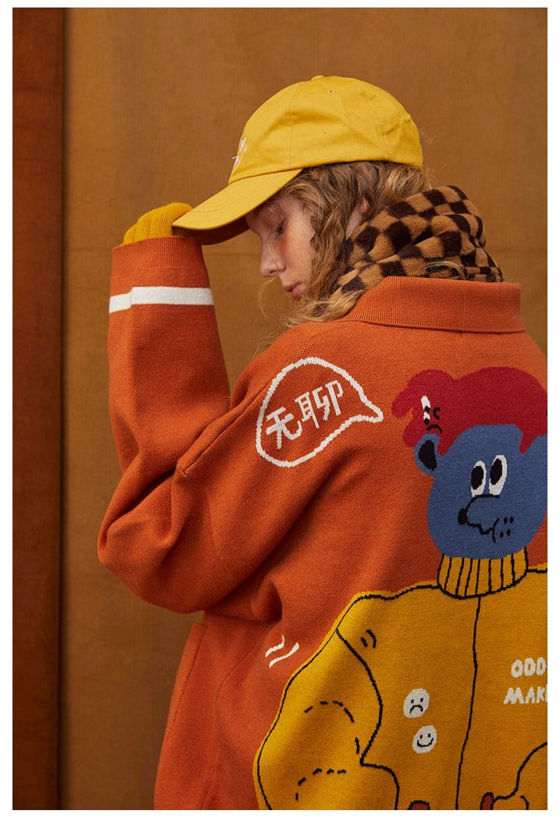 odd maker 背后熊毛衣开衫外套女针织宽松学生复古文艺慵懒外搭 - 女装针织衫/毛衣 - 棉．麻 