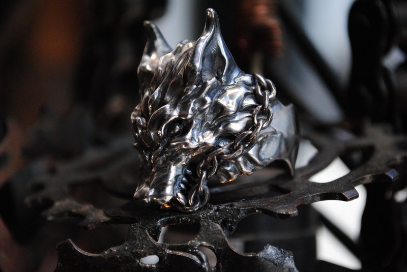 Alarein/手工银饰/骑士系列/狼城/芬里尔 - 戒指 - 纯银 银色