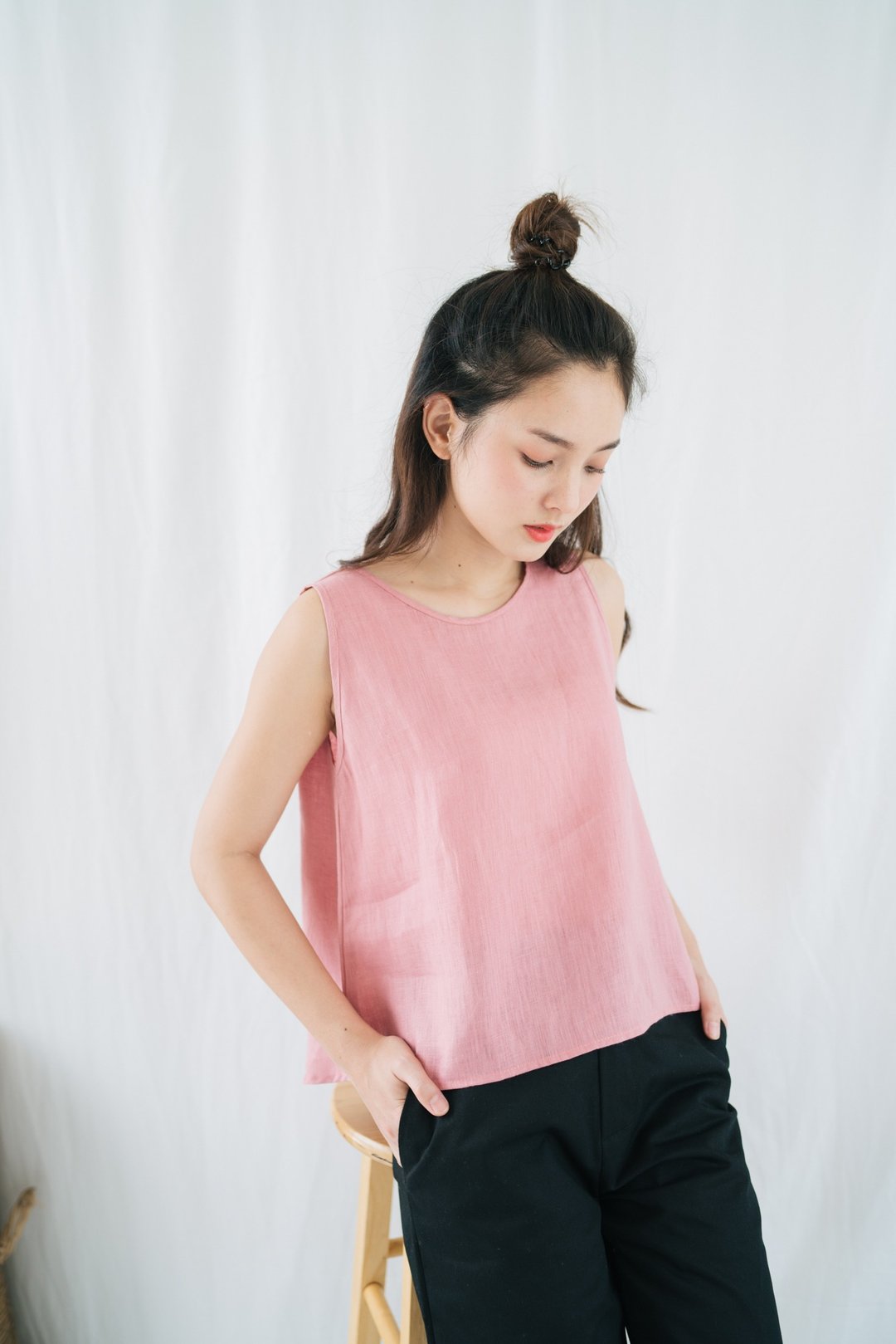 Cropped TANK-TOP - Nude Pink - 女装背心 - 亚麻 粉红色