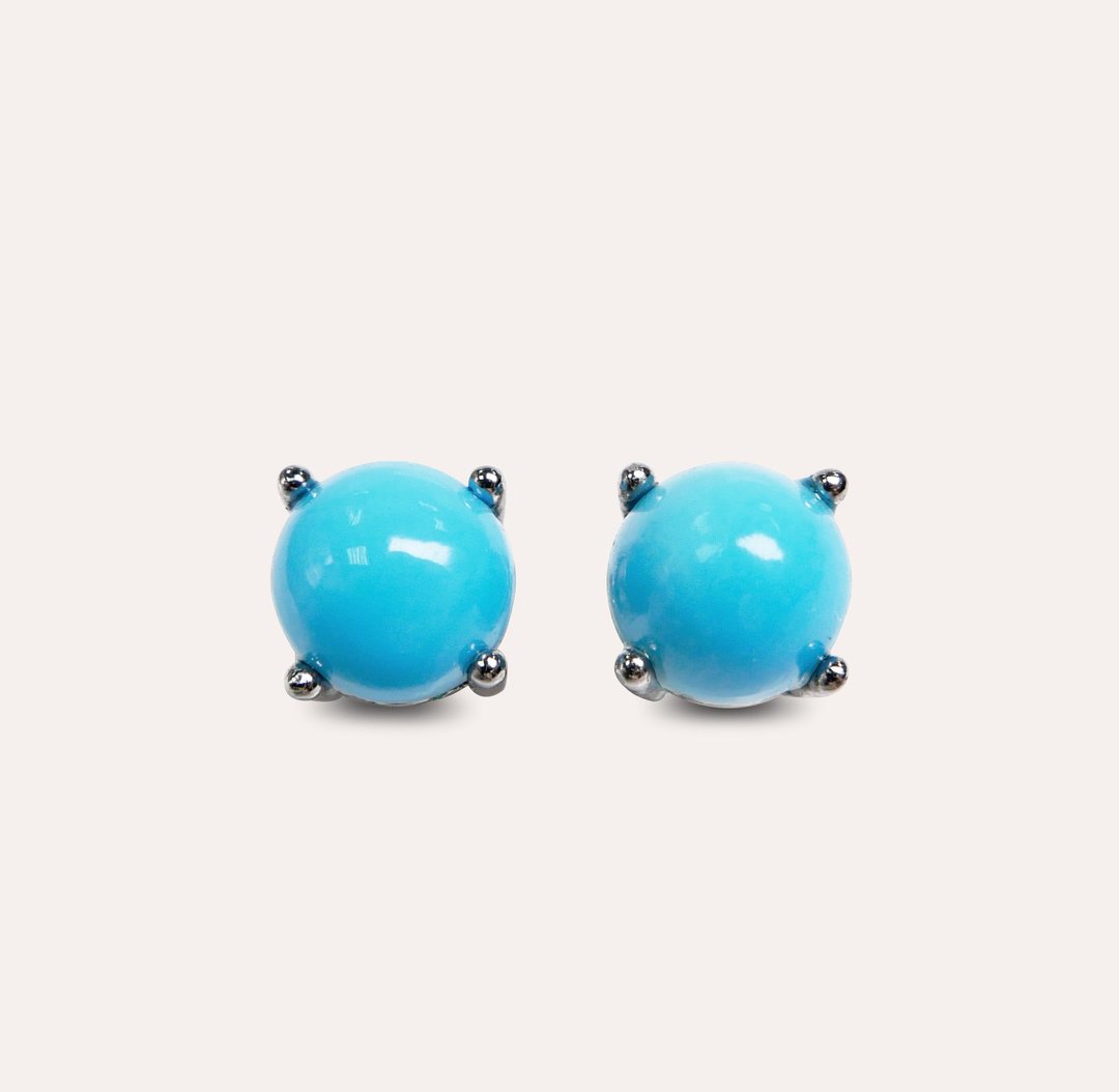 AND 绿松石 蓝色 圆形 6mm 耳环 经典系列 Round E 天然宝石 - 耳环/耳夹 - 银 蓝色