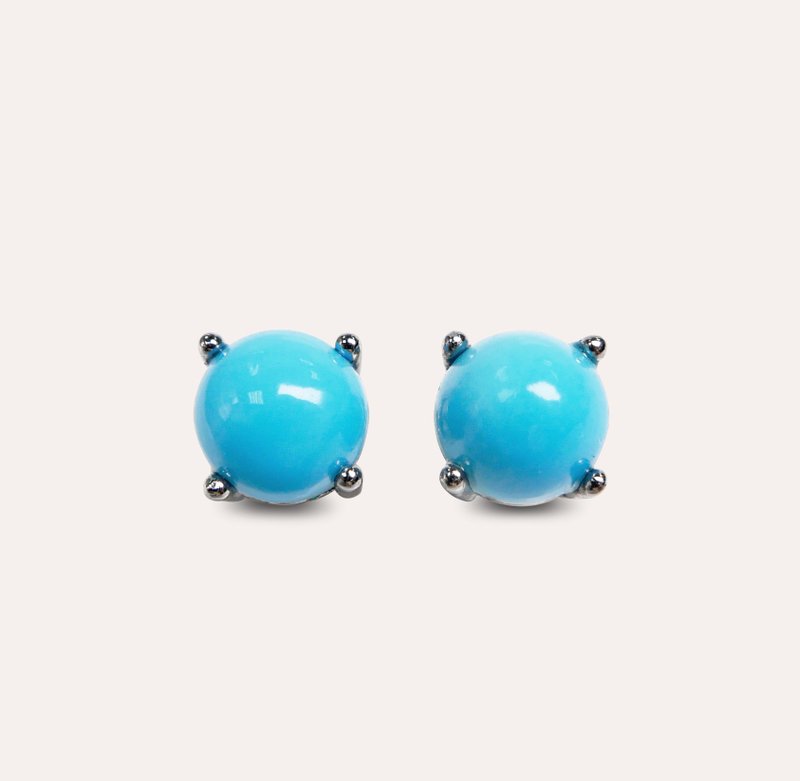 AND 绿松石 蓝色 圆形 6mm 耳环 经典系列 Round E 天然宝石 - 耳环/耳夹 - 银 蓝色