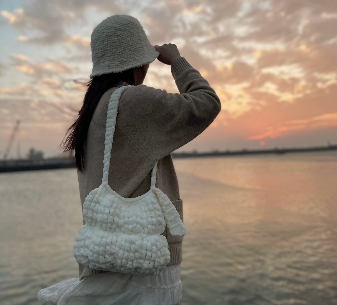 极简云朵包*钩织肩背包 - 侧背包/斜挎包 - 棉 白色