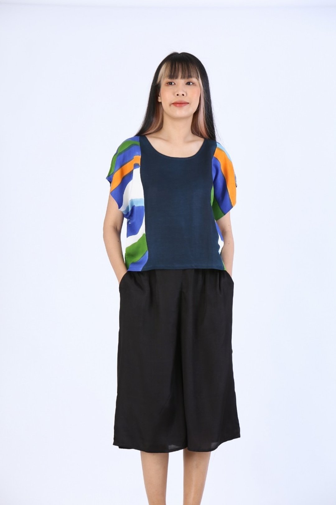 Blouse Kimono Linen Silk Hand paint For Summer Beach - 女装上衣 - 棉．麻 蓝色