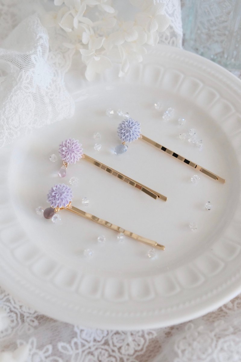 紫式 细工花剑菊一字夹 - 发饰 - 丝．绢 多色