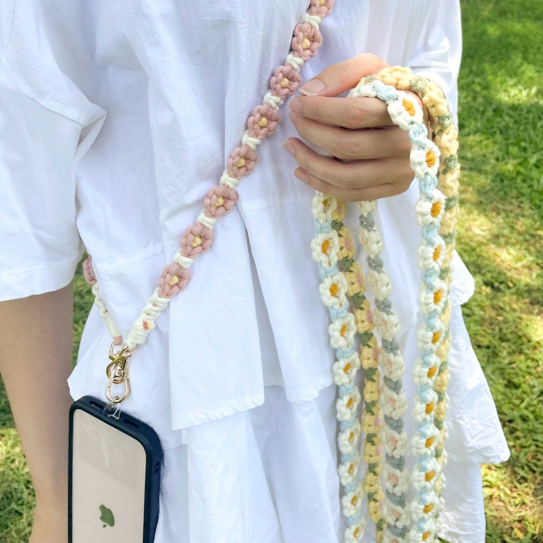 宽宽小花-手工编织小雏菊 花花手机挂绳/背带 - 手机配件 - 棉 多色
