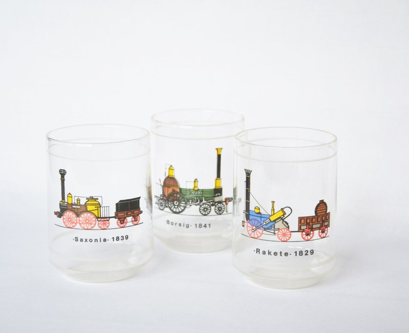 早期德国老件 古董火车玻璃杯 - 茶具/茶杯 - 玻璃 多色