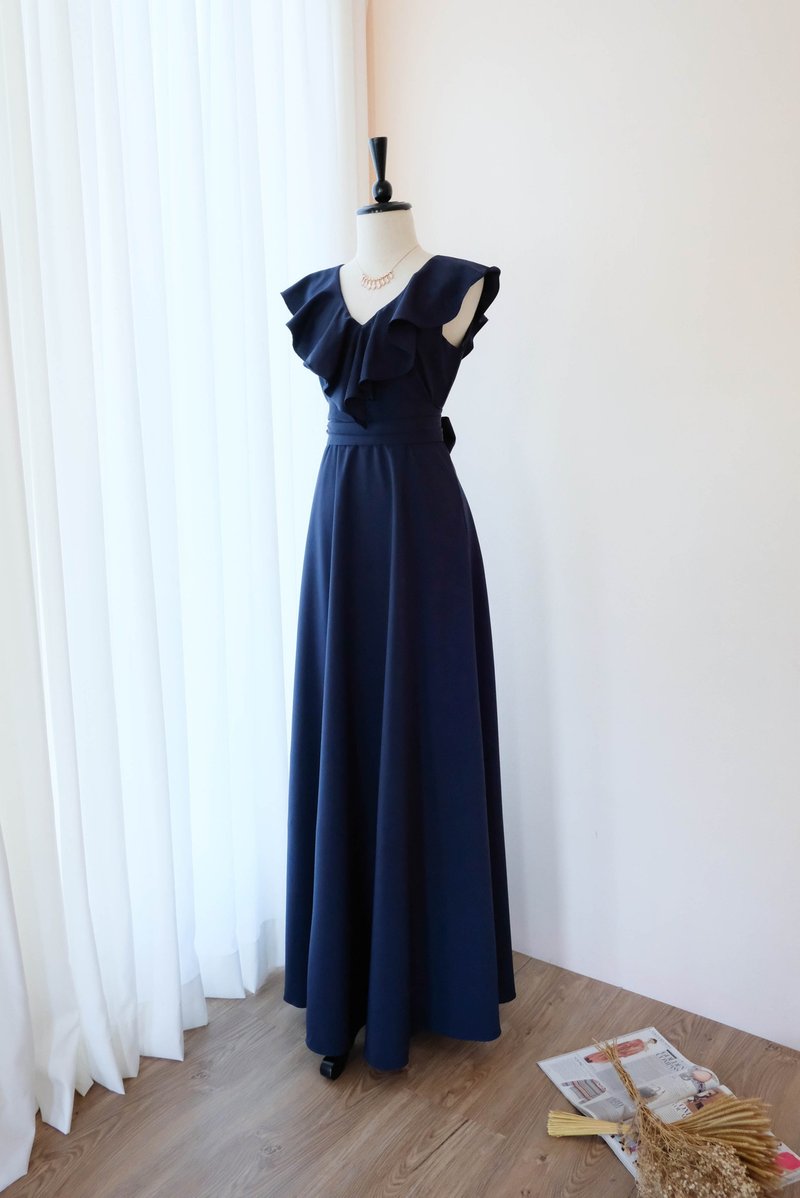 Navy Maxi dress Summer dress Bridesmaid dress Cocktail party dress - 晚装/礼服 - 聚酯纤维 蓝色
