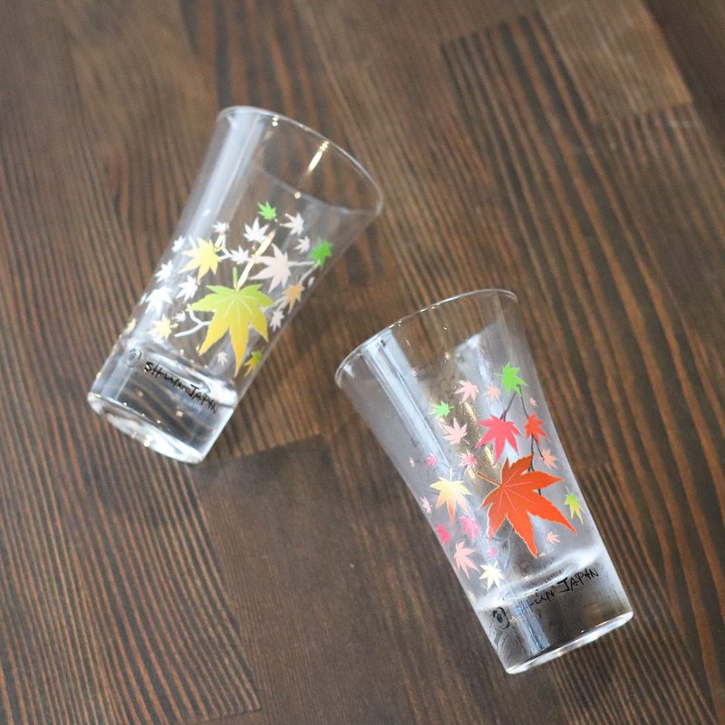 Cold feeling autumn leaves glass Tenkai pair set A vessel to enjoy the season when the color changes depending on the temperature - 玻璃杯 - 玻璃 红色
