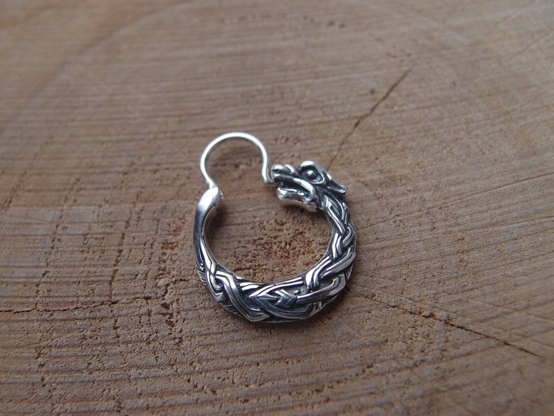 北欧狼芬里尔维京圆形耳环，专为男士设计，19mm 纯银饰品 - 耳环/耳夹 - 纯银 银色