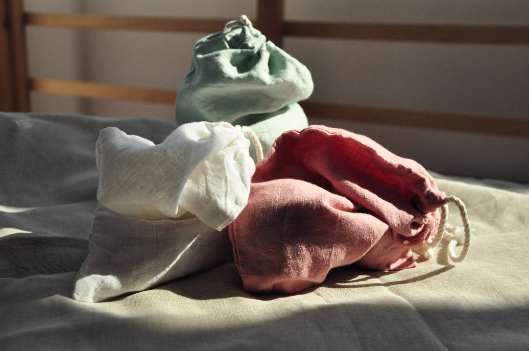 Zero waste linen bag / Bags set / Reusable washable food storage / Eco-friendly - 束口袋双肩包 - 亚麻 多色