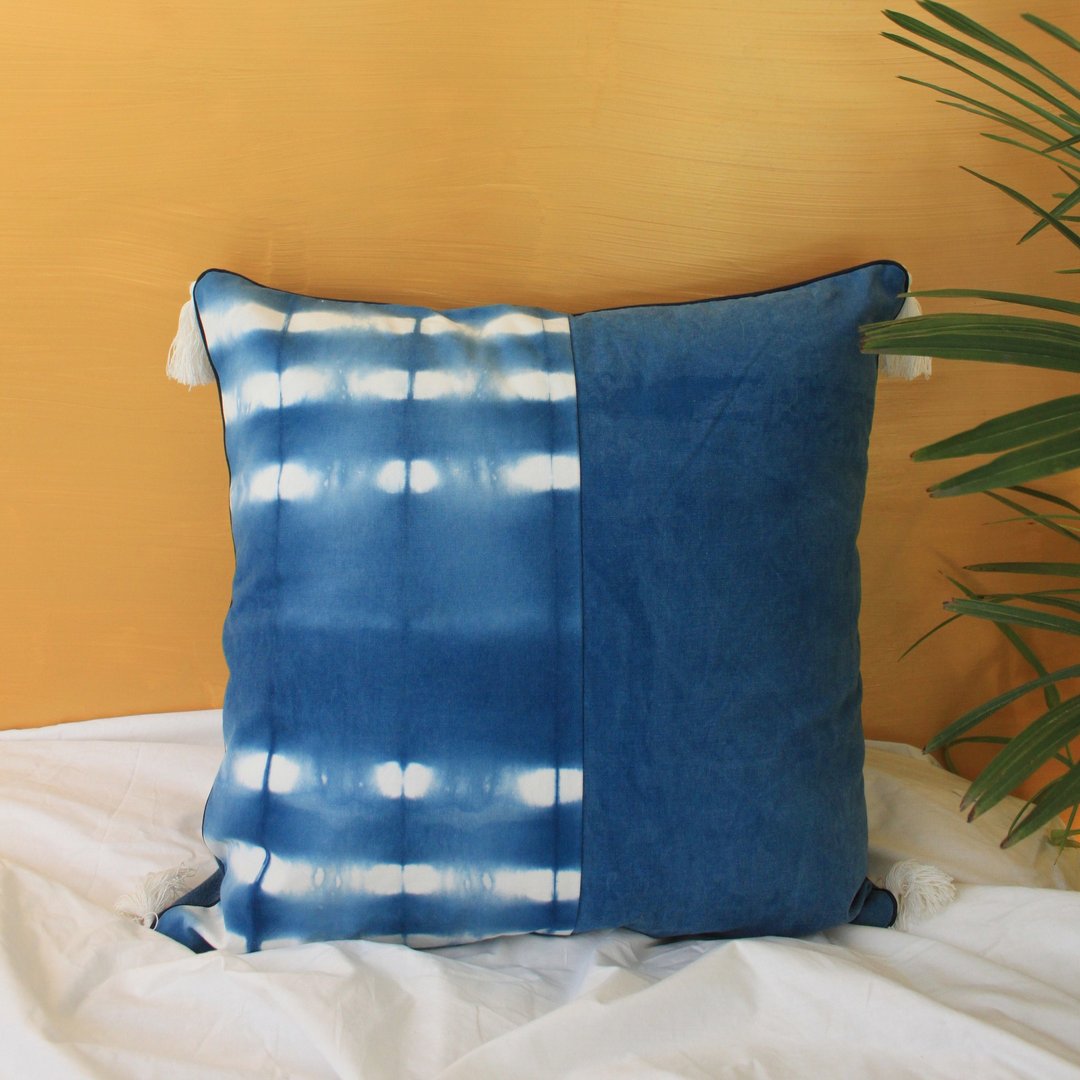 Indigo 手工蓝染抱枕 条纹单品 - 枕头/抱枕 - 棉 蓝色