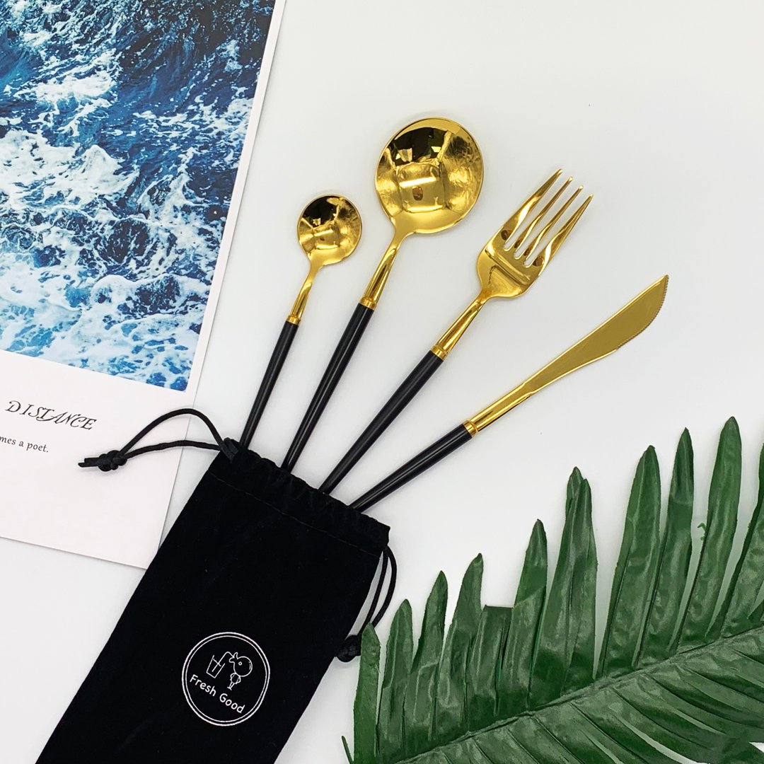 环保304不锈钢北欧风餐具组(三色可选) - 餐刀/叉/匙组合 - 其他金属 黑色