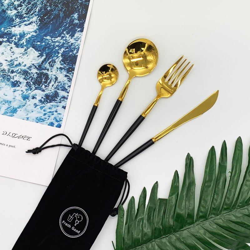 环保304不锈钢北欧风餐具组(三色可选) - 餐刀/叉/匙组合 - 其他金属 黑色