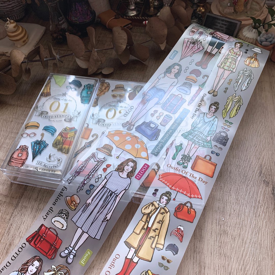 OOTD Party time 每天穿搭派对 雾面PET胶带MAX+MINI+透明印章3组 - 印章/印台 - 塑料 