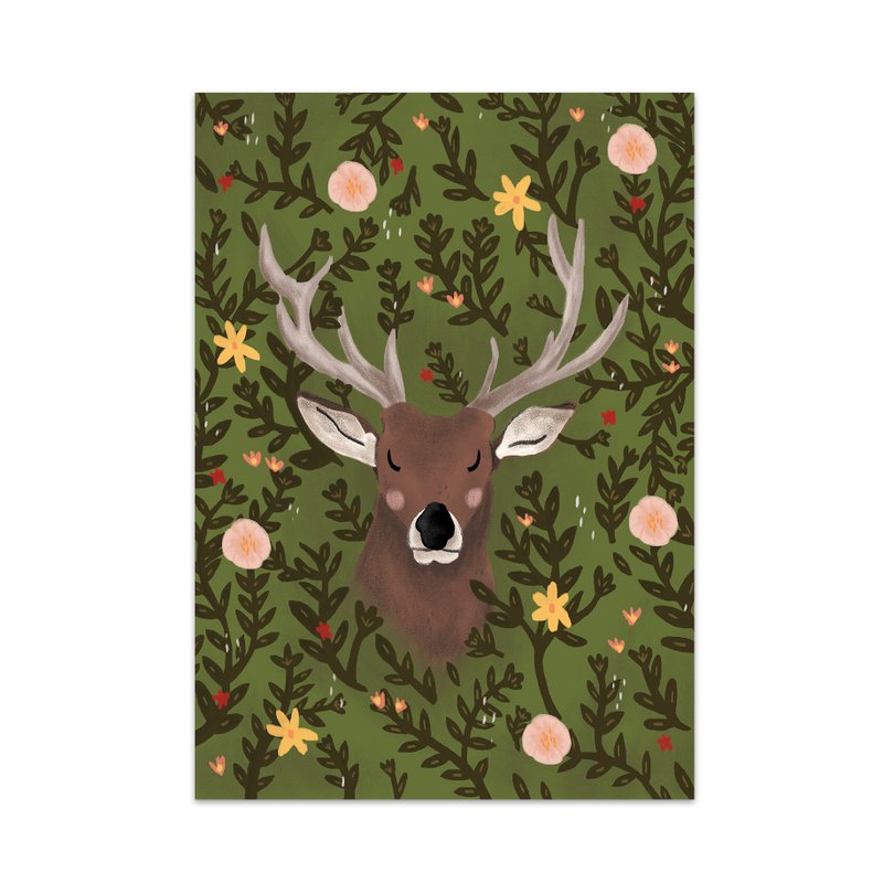 Deer in the Woods Art Print - 卡片/明信片 - 纸 绿色