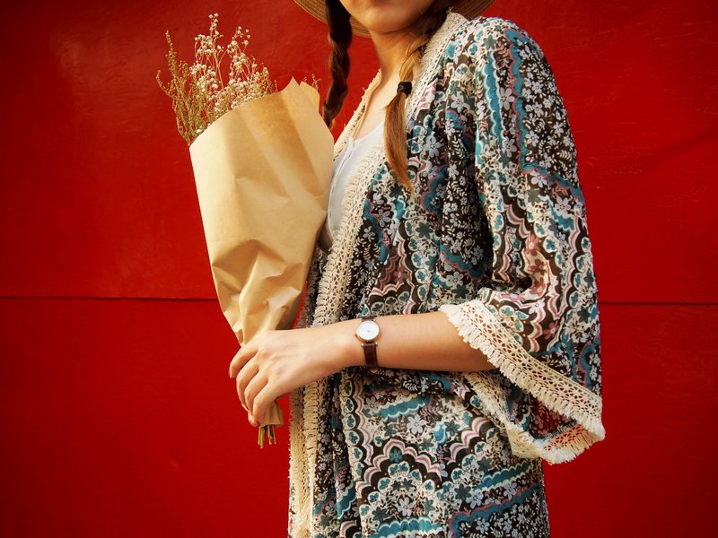 穿了一身秋─波希米亚缇花衫 - 女装休闲/机能外套 - 棉．麻 咖啡色