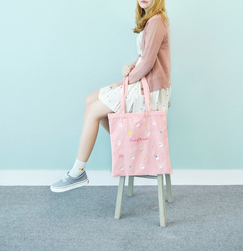 Dear My Universe 樱花星球环保袋 \ 肩背包 - 粉 - 侧背包/斜挎包 - 其他材质 粉红色