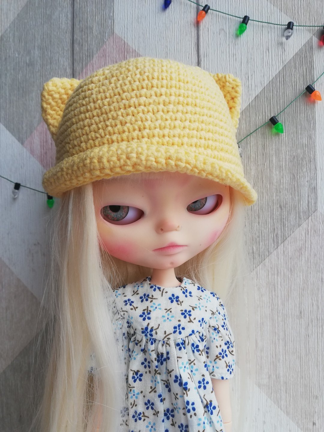 Blythe hat crochet yellow Cat - 玩偶/公仔 - 棉．麻 黄色