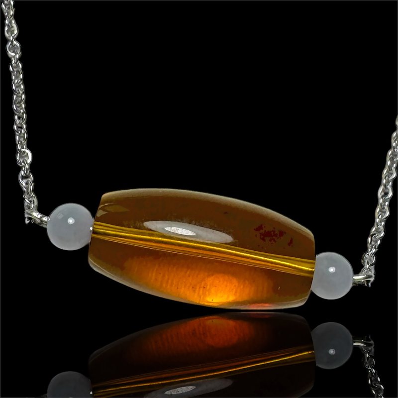 A04 顶级黄金珀金珀桶珠项链 搭配天空蓝翡翠能量珠 招财聚富 - 项链 - 其他材质 咖啡色