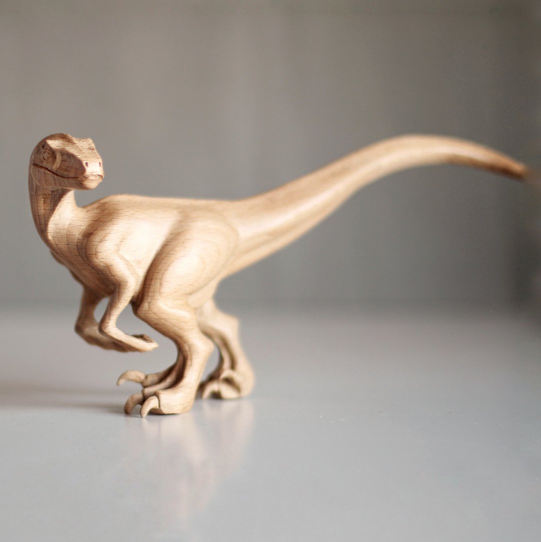 Wooden dinosaur Velociraptor, wooden hand carved statue - 其他 - 木头 