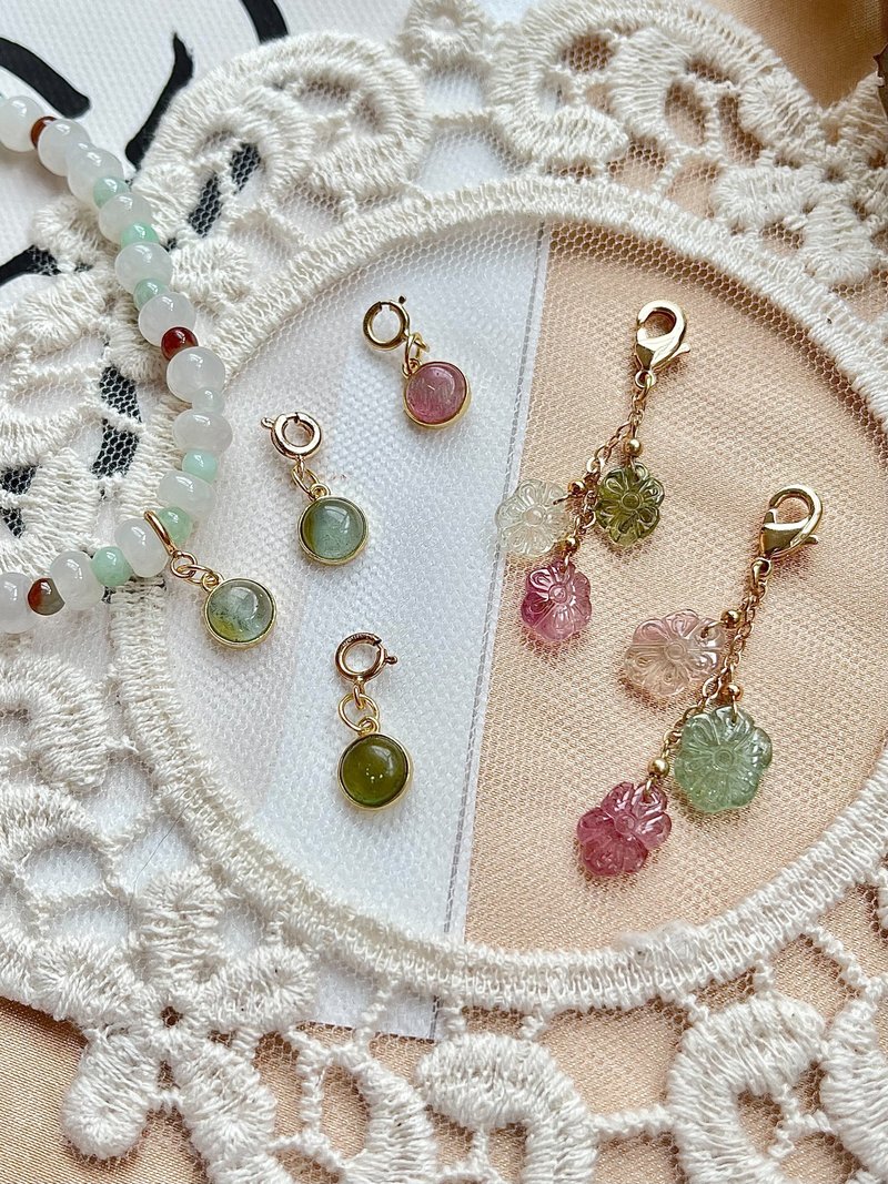 天然碧玺/愿望石-天然碧玺14k包金随意扣水晶  开运石 招财 - 吊饰 - 水晶 金色