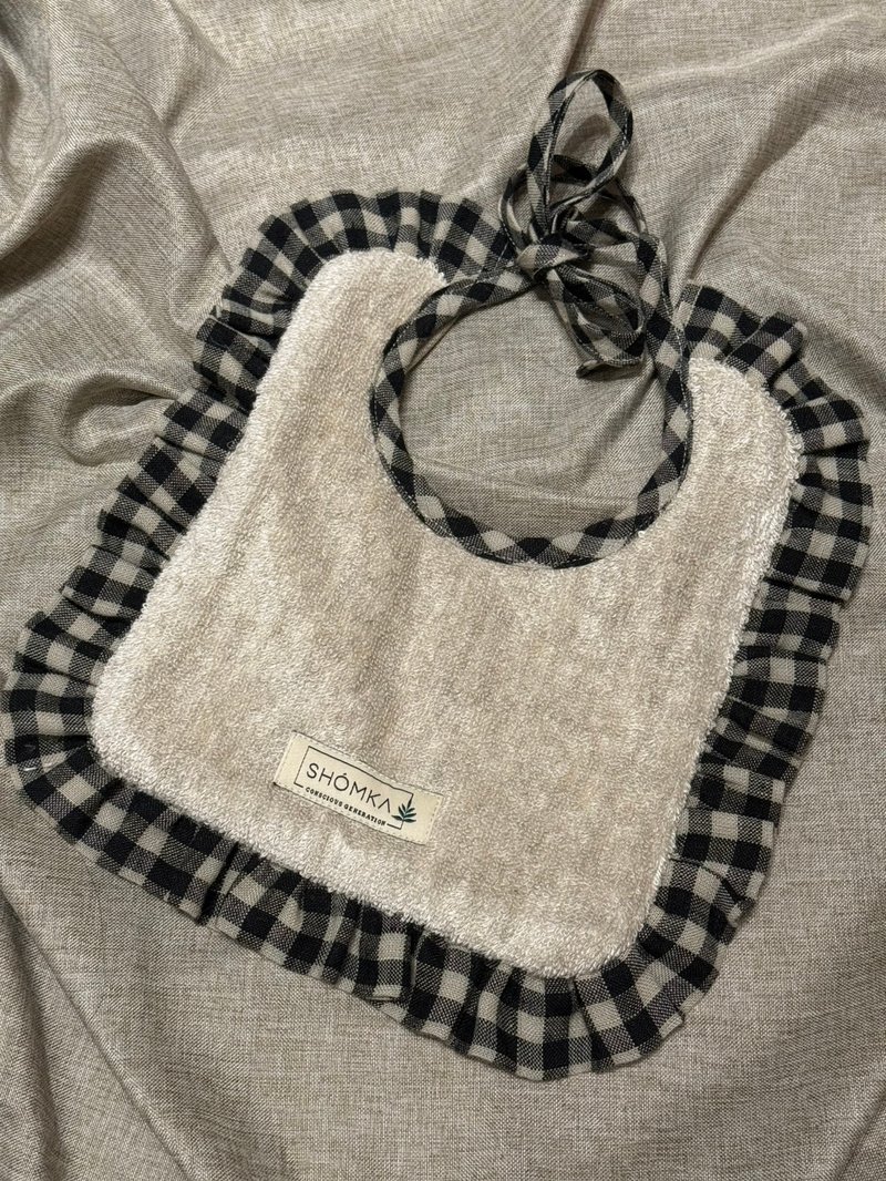 亚麻条纹经典款围兜 - 围嘴/口水巾 - 亚麻 黑色