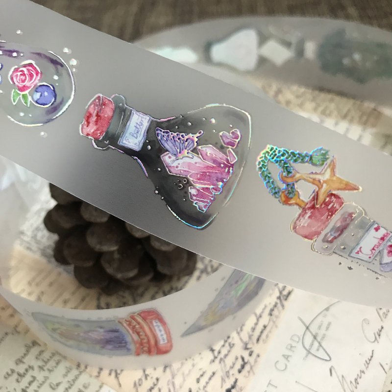 魔法小物-雾面PET胶带/自带离型纸/雷射银工艺 - 纸胶带 - 塑料 多色