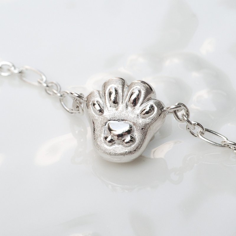 925手工纯银【刻字猫肉掌 脚链/手链】链执猫之手,与猫偕老 - 脚链/脚环 - 纯银 银色