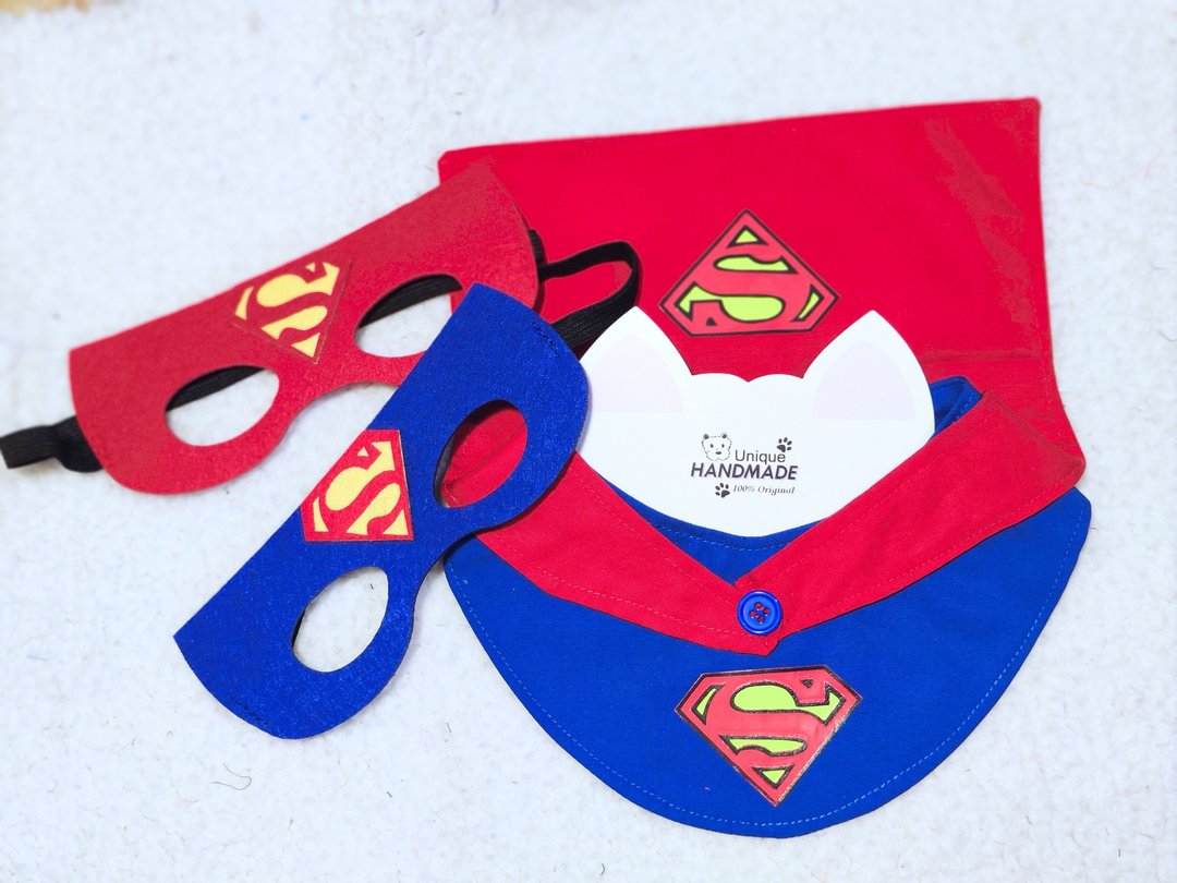 Superman 超人造型 宠物围巾/颈饰 连眼罩 - 衣/帽 - 棉 红色