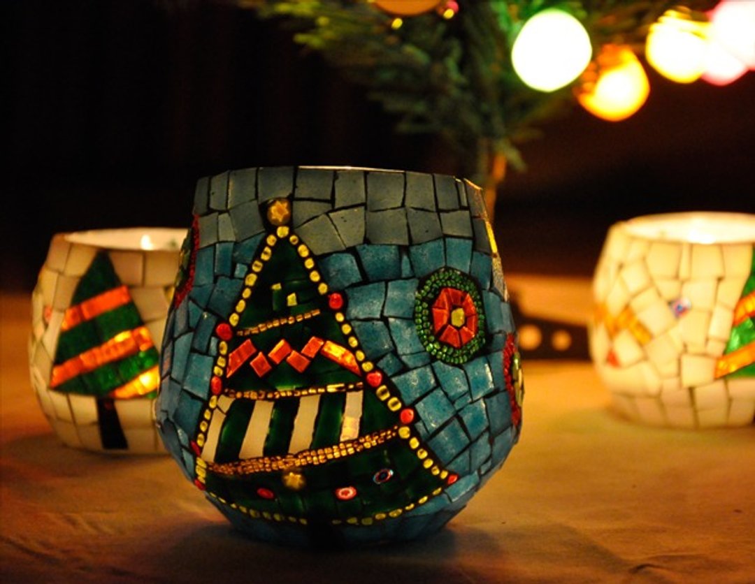 手工玻璃馬賽克燭臺Xmas/聖誕節/禮物/家居裝飾/聖誕樹 - 蜡烛/烛台 - 玻璃 