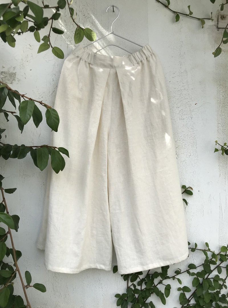 birphin | 绑 带 款 静 流 宽 裤 | 纯 麻 布 订 制 - 女装长裤 - 棉．麻 白色