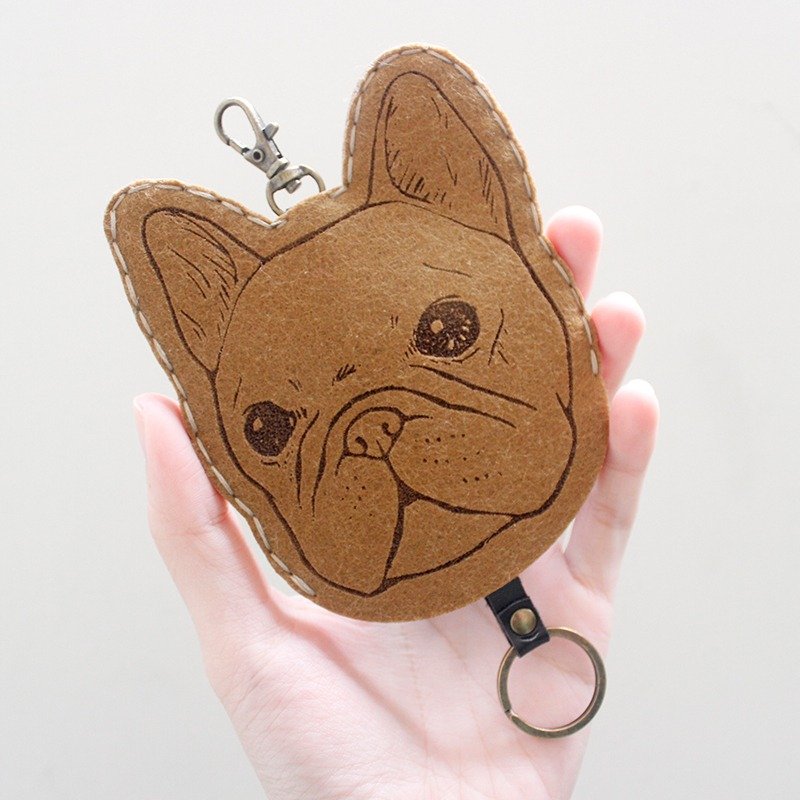 Animal 动物系列 钥匙包Key sets/钥匙套-法斗来了 - 钥匙链/钥匙包 - 羊毛 咖啡色