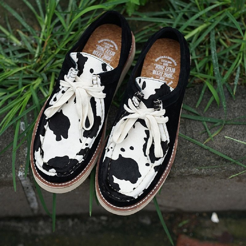 低帮 真皮 马毛拼色 袋鼠鞋 手工靴 - 男款靴子 - 聚酯纤维 黑色