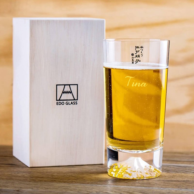 400cc【日本江户硝子】传统工艺田岛硝子富士山啤酒杯 定制化礼物 - 酒杯/酒器 - 玻璃 橘色