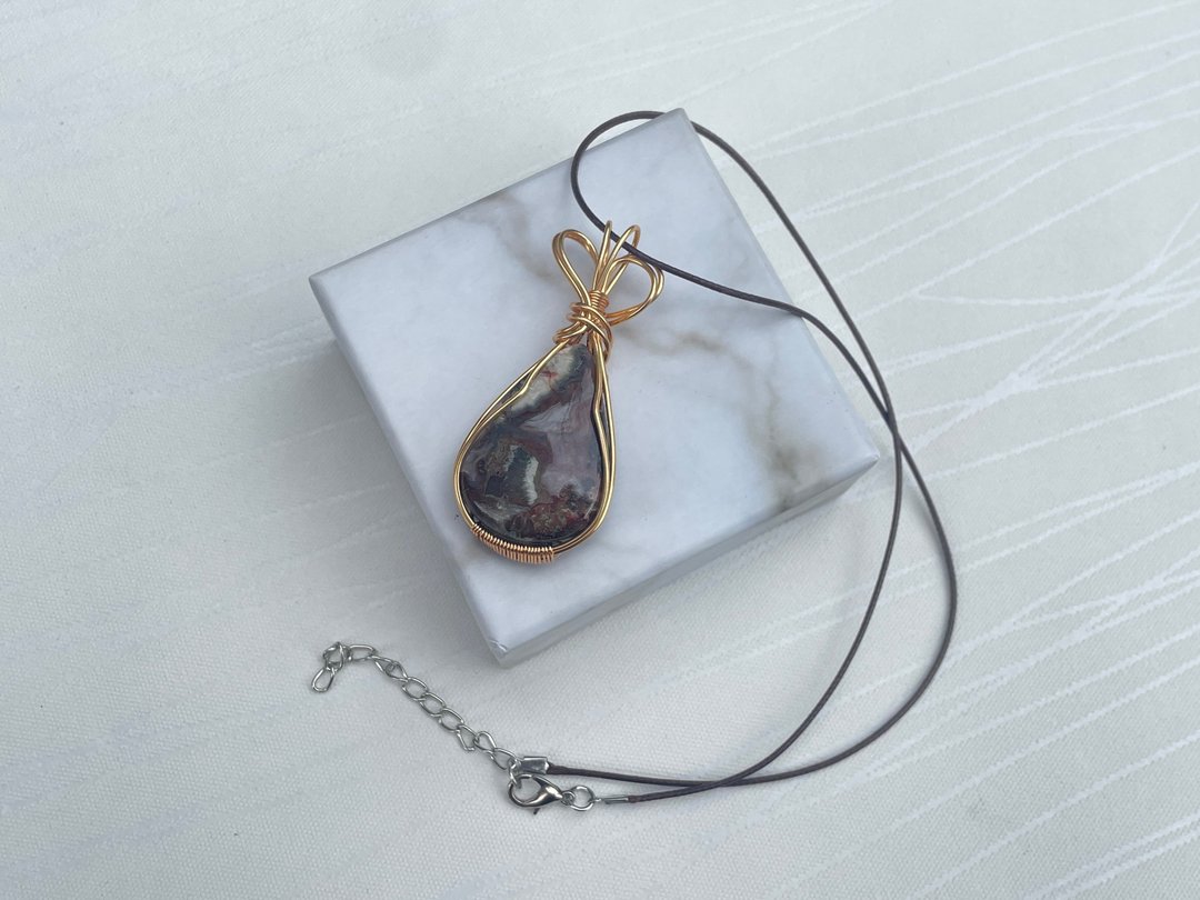 #221048 wire wrapping 疯狂玛瑙 铜线 绕线 吊堕 - 项链 - 铜/黄铜 咖啡色