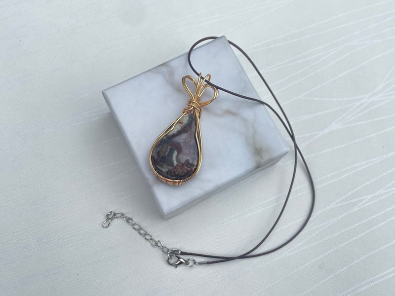 *221048 wire wrapping 疯狂玛瑙 铜线 绕线 吊堕 - 项链 - 铜/黄铜 咖啡色