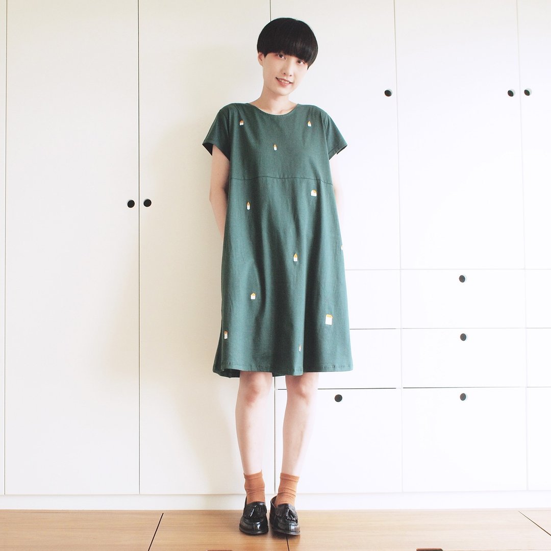 little house dress : green - 洋装/连衣裙 - 棉 绿色