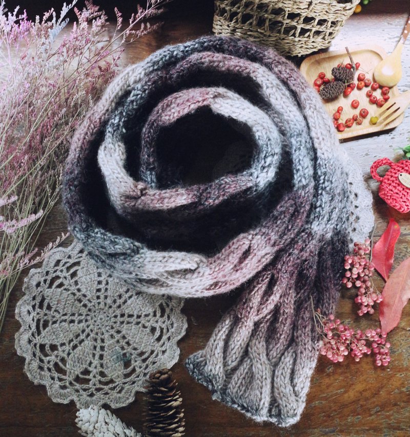 ChiChi手作-渐层麻花-手工编织围巾 - 围巾/披肩 - 羊毛 多色