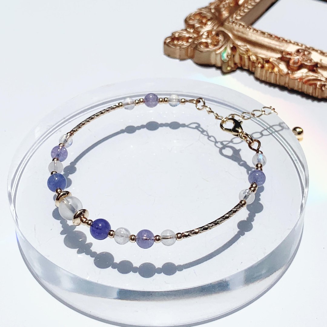坦桑石 月光石 14K 包金 天然水晶手环 - 手链/手环 - 水晶 多色