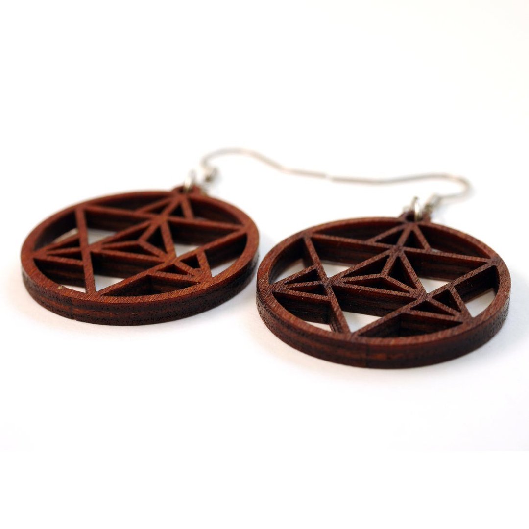 Merkaba Star Earrings - 耳环/耳夹 - 木头 咖啡色